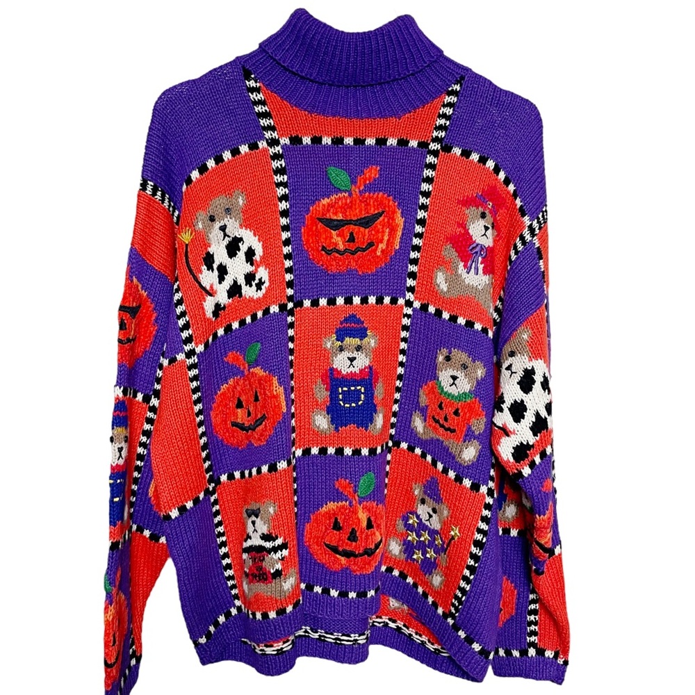 Vintage Marisa Christina Hand Knitted Halloween Turtleneck Sweater Size XL